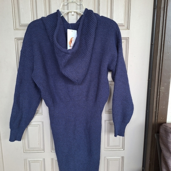 PrettyGarden Hoodie Sweater Dress SzS Blousey Top/Fitted Skirt Navy Blue Knit - Picture 8 of 8